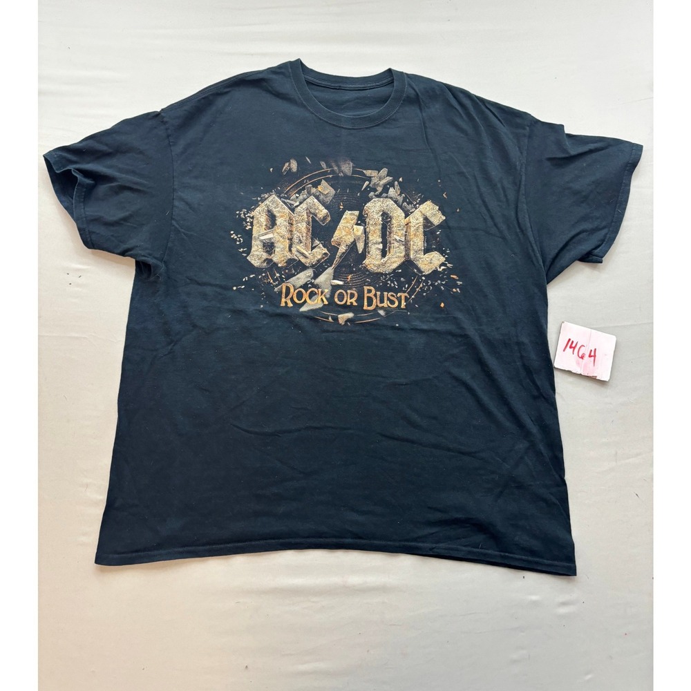 ACDC Rock Or Bust Band Graphic T-Shirt Black Short Sleeve Mens 2XL 2014 Tour